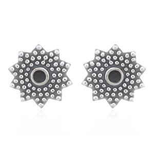 A pair of synthetic stone black sunflower silver stud earrings