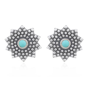 A pair of synthetic stone green sunflower silver stud earrings