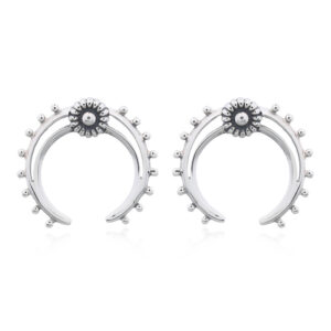 A pair of boho dotted crescent moon 925 silver stud earrings