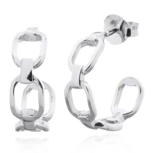 A pair of chain link sterling silver hoop stud earrings