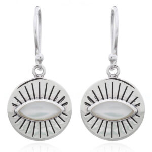 A pair of eye shape mother of pearl dangle 925 silver earrings