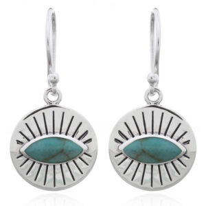 A pair of eye shape green stone dangle 925 silver earrings