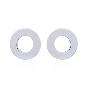 A pair of flat donut disc silver stud earrings
