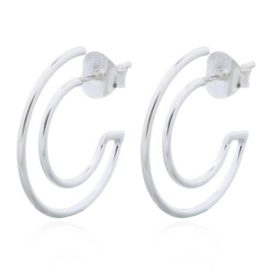 A pair of double layered out 925 silver wire hook stud earrings