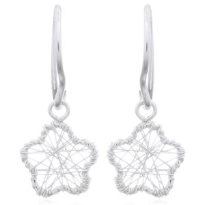 A pair of wire wrapped flower 925 silver dangle earrings