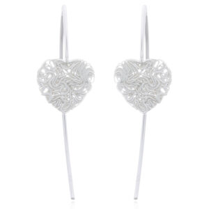 A pair of wire stamped heart sterling silver drop earrings