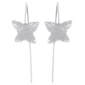 A pair of wire stamped butterfly sterling silver drop earrings