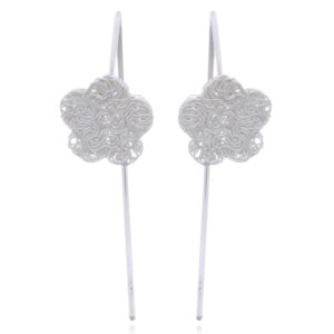 A pair of wire stamped flower sterling silver drop earrings