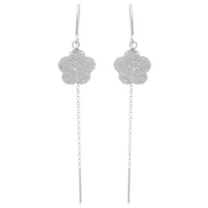 A pair of stamped wire flower 925 silver threader earrings