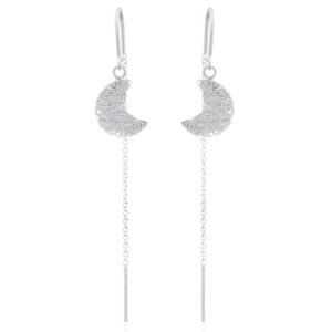 A pair of stamped wire crescent moon 925 silver threader earrings