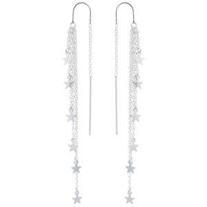 A pair of twinkle stars on layered chains silver threader earrings