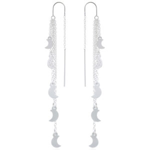 A pair of shinning moons on layered chains silver threader earrings