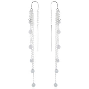 A pair of sparking discs on layered chains silver threader earrings