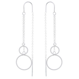 A pair of dangling circles on sterling silver chain threader earrings