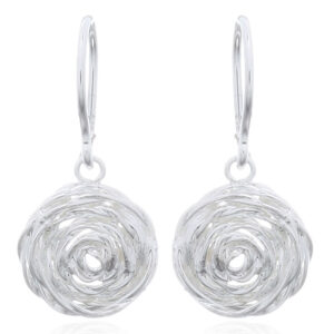 A pair of flower rosy in silver wire dangle earrings