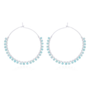 A pair of amazonite stones circle silver wire hoop earrings