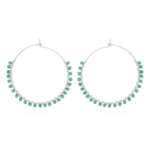 A pair of green agate stones circle silver wire hoop earrings