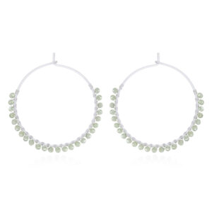 A pair of peridot stones circle silver wire hoop earrings