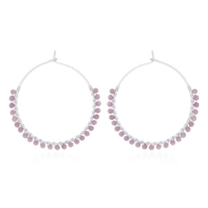 A pair of tourmaline stones circle silver wire hoop earrings