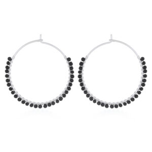 A pair of black agate large silver wire hoops