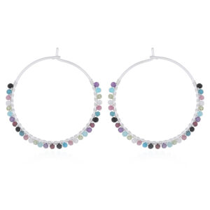 A pair of mix stones large 925 silver wire hoops