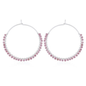 A pair of tourmaline stone large silver wire hoops