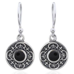 A pair of gothic style black stone 925 silver dangle earrings