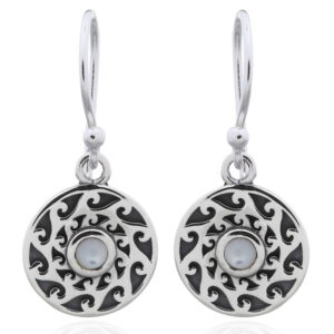 A pair of tribal disc sterling silver mother of pearl dangle earrings