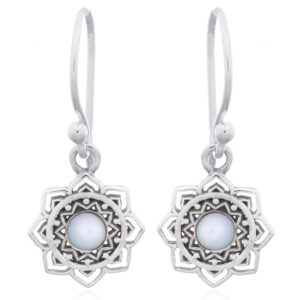 A pair of mandala flower with mother of pearl silver earrings