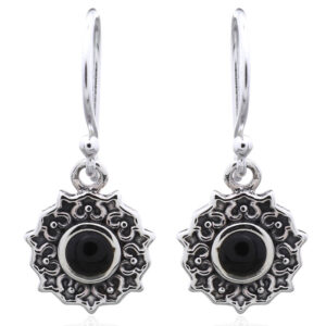 A pair of balinese vintage black stone 925 silver dangler earrings