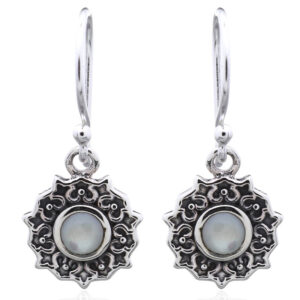 A pair of balinese vintage mother of pearl 925 silver dangler earrings