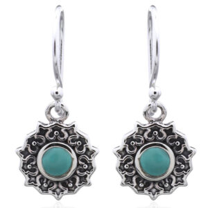 A pair of balinese vintage green stone 925 silver dangler earrings