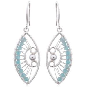 A pair of amazonite marquise designed dangle silver earrings
