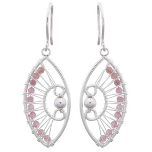 A pair of tourmaline marquise designed dangle silver earrings