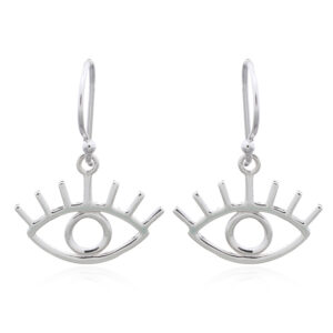 A pair of pretty big evil eye with lashes 925 silver dangle earrings