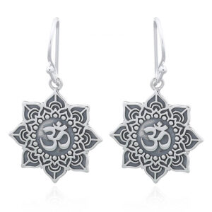 A pair of om symbol in sterling silver chart dangler earrings