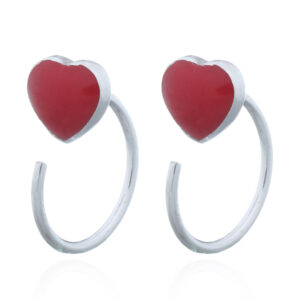 A pair of synthetic stone red heart 925 silver huggie drop earrings