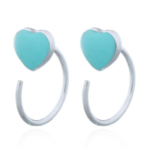 A pair of heart synthetic turquoise 925 silver huggie drop earrings