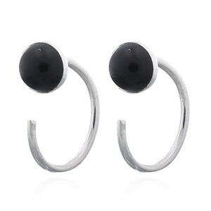 A pair of black agate circle 925 silver huggie earrings