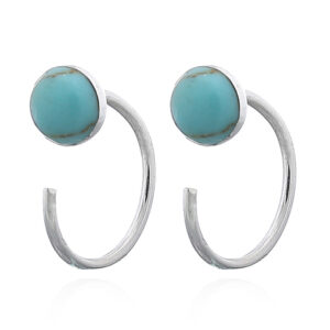 A pair of turquoise circle 925 silver huggie earrings