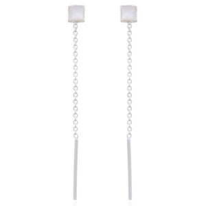 A pair of mother of pearl square 925 silver threader earrings