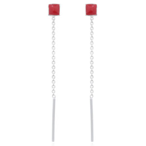 A pair of synthetic stone red square 925 silver threader earrings