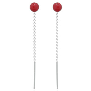 A pair of synthetic stone red circle 925 silver threader earrings