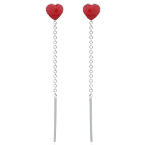 A pair of synthetic stone red heart 925 silver threader earrings