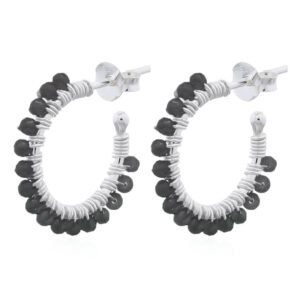 A pair of black agate hook sterling silver stud earrings