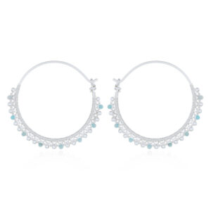 A pair of amazonite and spheres threaded silver hoop earrings