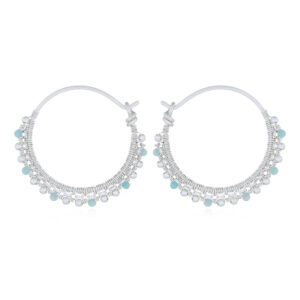 A pair of balinese amazonite threaded silver hoop earrings