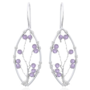 A pair of amethyst jeweled tree in marquise silver drop earrings