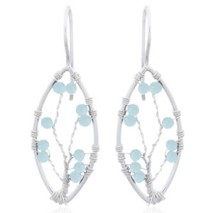 A pair of amazonite jeweled tree in marquise silver drop earrings