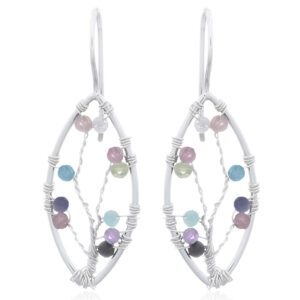 A pair of mixed stones jeweled tree in marquise silver drop earrings